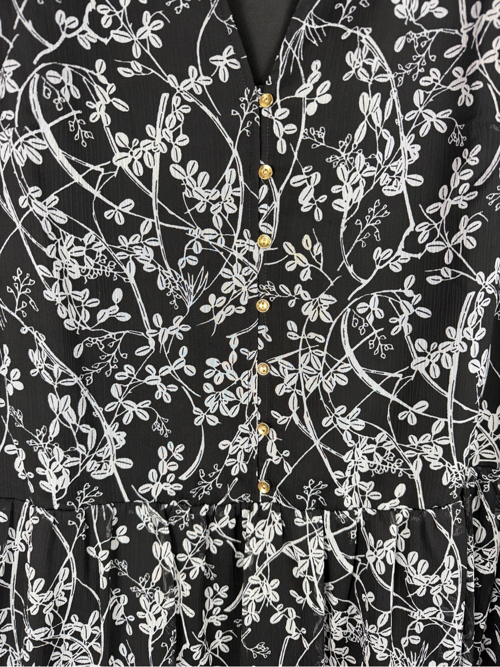 LOFT Black White Floral Tiered Babydoll Dress S - Picture 7 of 9
